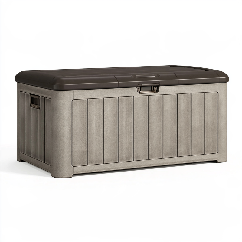 Auflagenbox 120 x 55 x 60 cm Kunststoff Beige Braun wetterfest mit Deckel