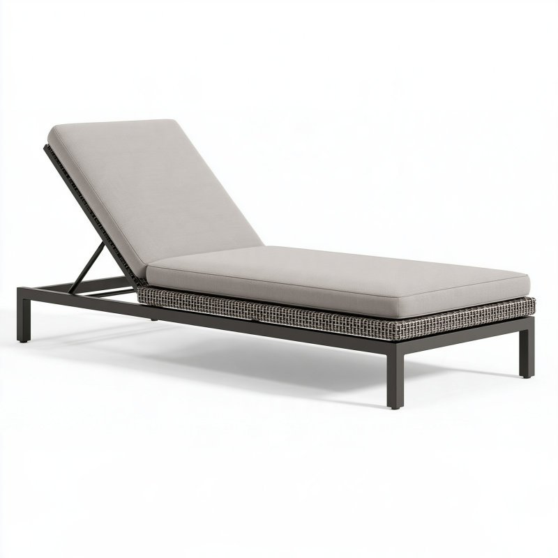 Verstellbare Gartenliege 200 x 70 cm aus Aluminium und Polyrattan in Taupe Schwarz für den Außenbereich