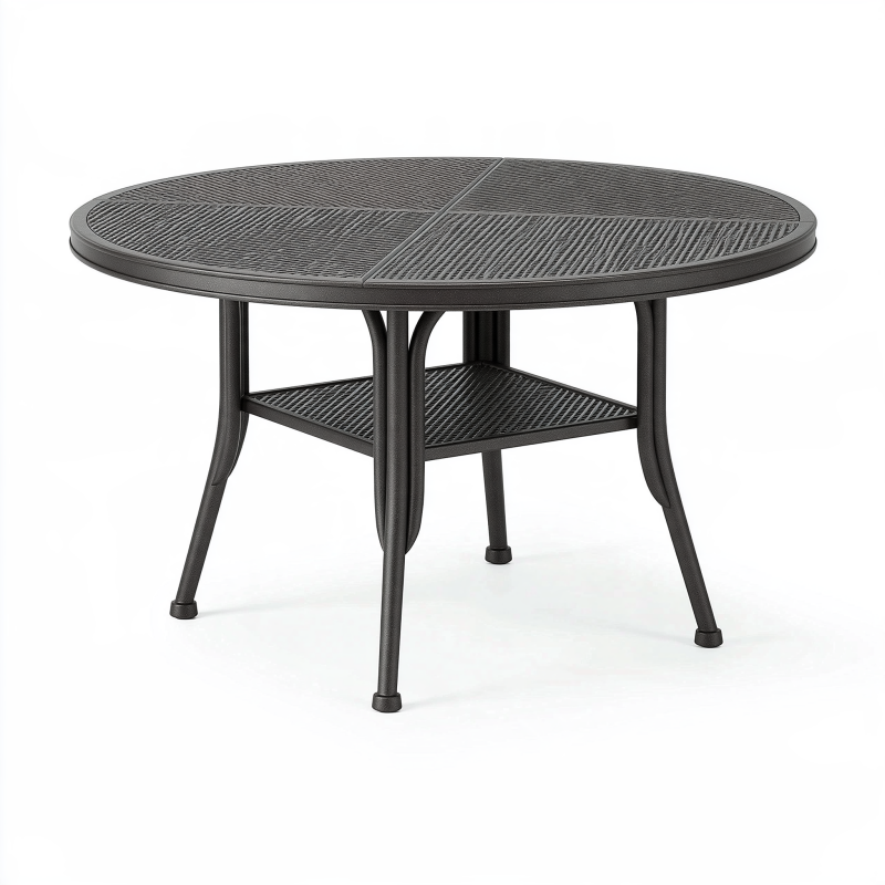 Gartentisch Ø107 cm Metall Schwarz mit Ablagefläche