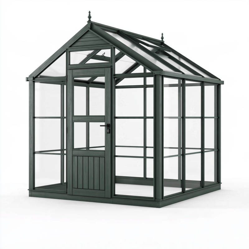 Gewächshaus 190 x 130 x 220 cm aus Aluminium Dunkelgrün mit transparenten Paneelen und Satteldach