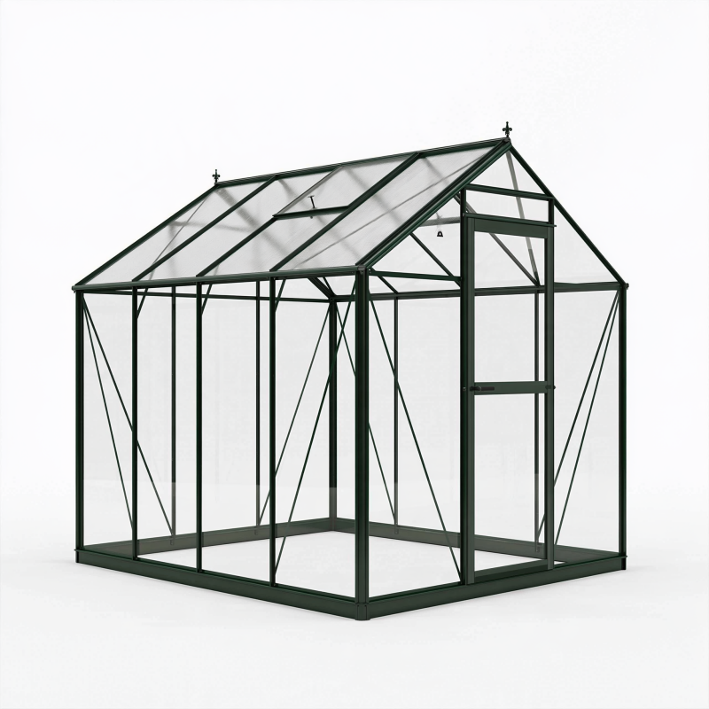 Gewächshaus 190 x 190 x 195 cm Aluminium Dunkelgrün mit Polycarbonatplatten und Schiebetür