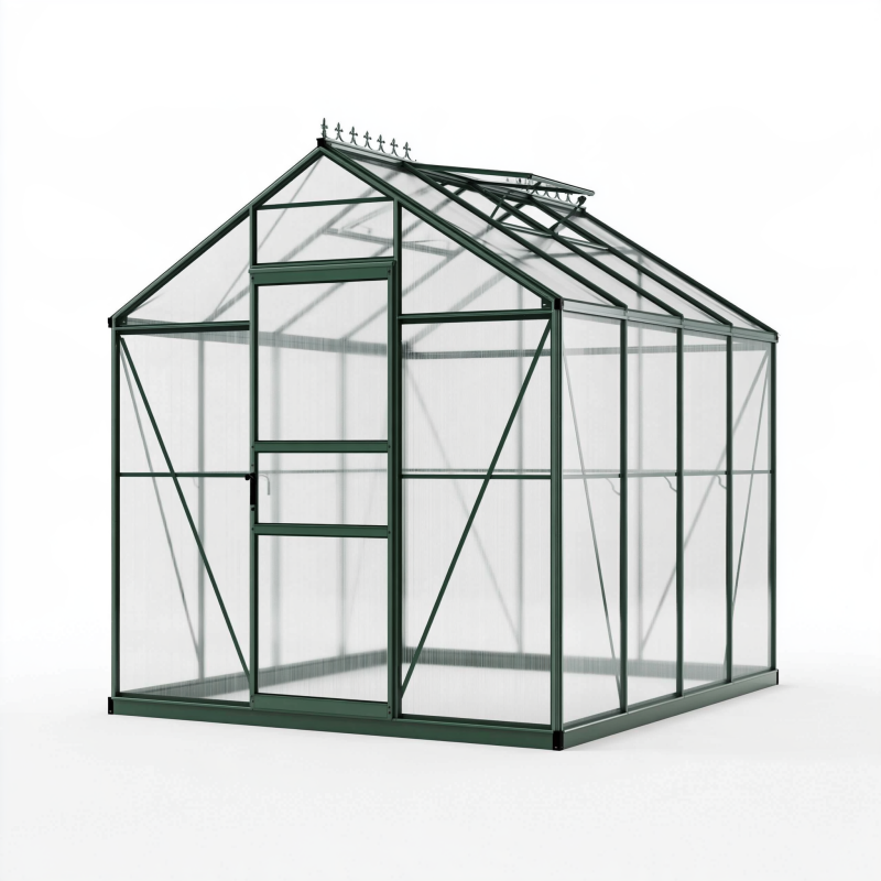 Gewächshaus 190 x 190 x 195 cm Aluminium Grün mit Polycarbonatplatten und Schiebetür