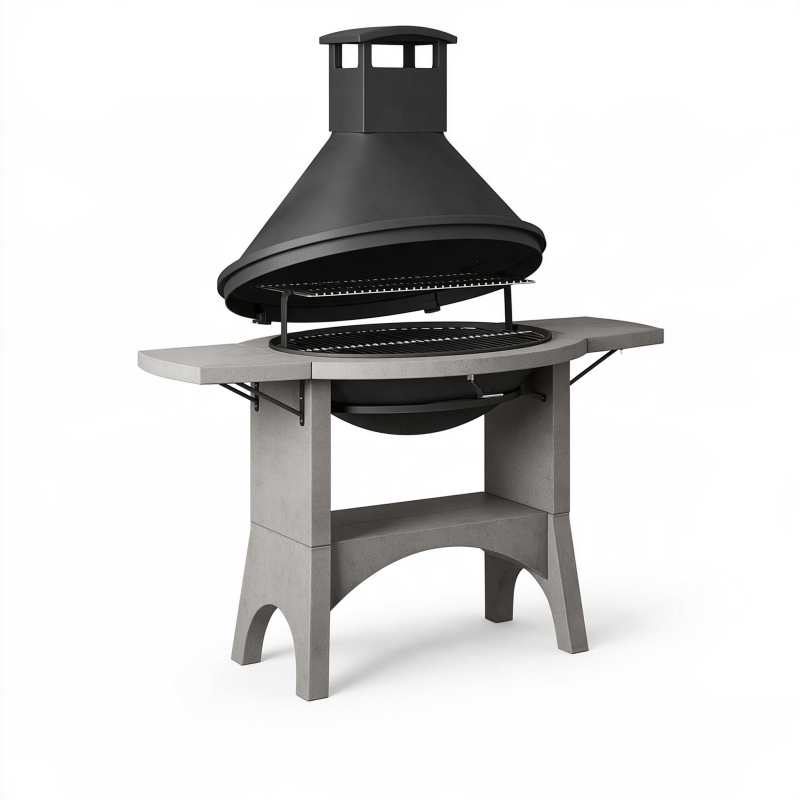 Gartengrill 160 x 75 x 210 cm Beton Stahl Grau Schwarz mit Kaminhaube