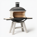 Pizzaofen Länge 120 cm Breite 80 cm Höhe 170 cm aus Stahl und Schamottstein in Schwarz Beige für den Garten mit Grillrost