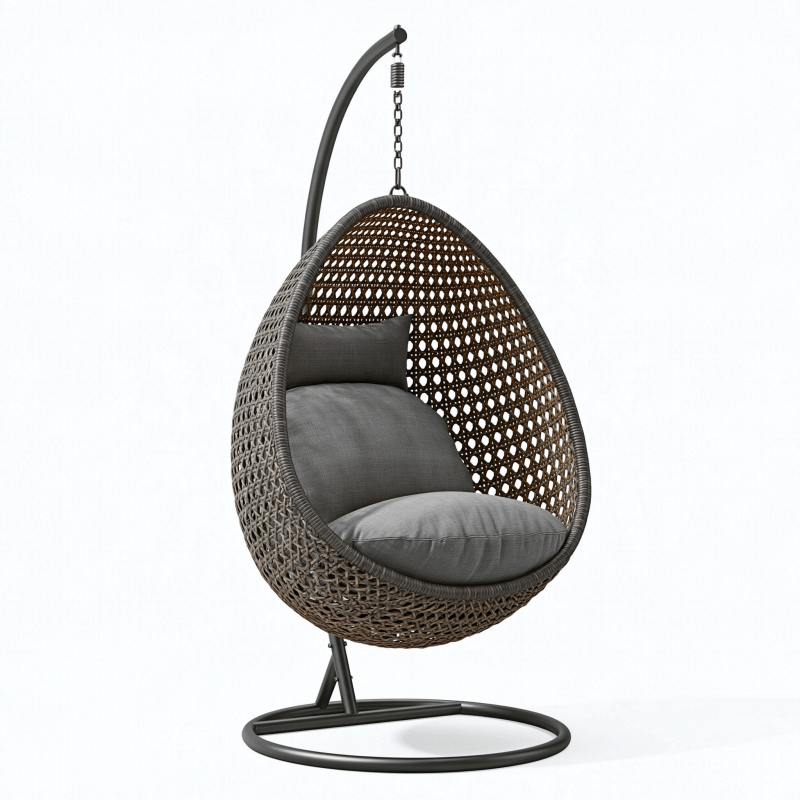 Hängesessel 105 x 105 x 195 cm aus Geflecht und Metall in Dunkelgrau mit Standgestell