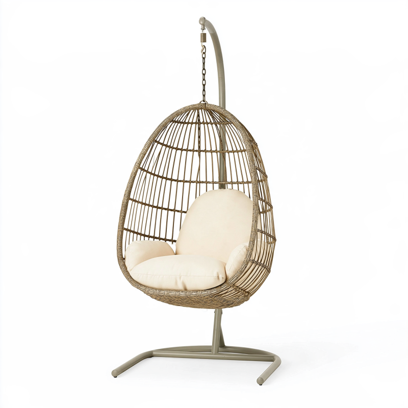 Hängesessel 105 x 105 x 195 cm Geflecht Metall Beige Creme mit Gestell