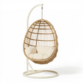 Sitzhängesessel 105 x 105 x 195 cm Rattan Natur mit Stahlgestell für Innenbereich im Boho-Stil