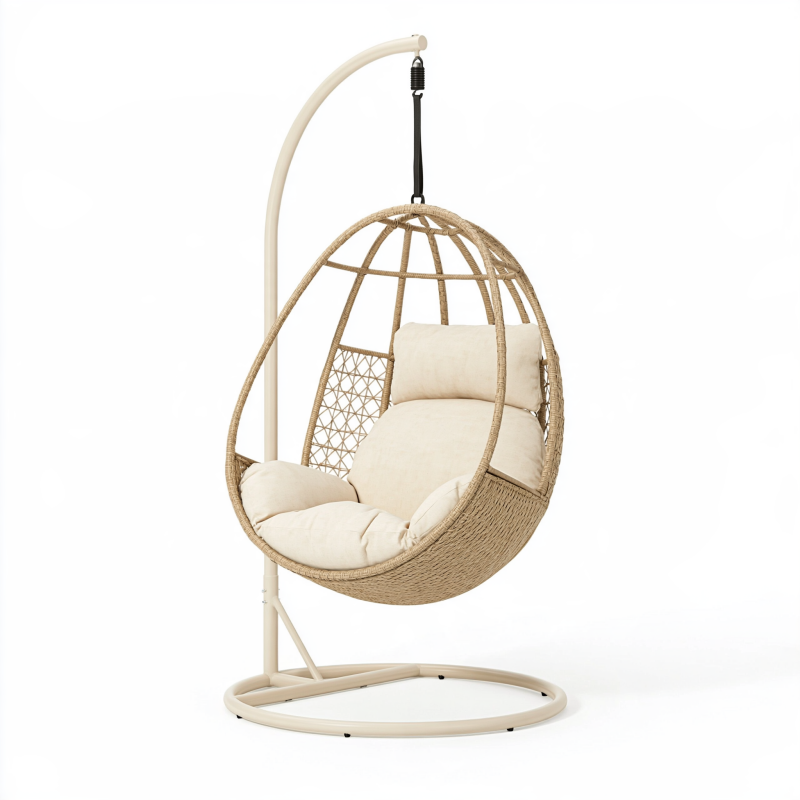 Hängesessel 105 x 105 x 195 cm aus Polyrattan in Natur mit Metallgestell