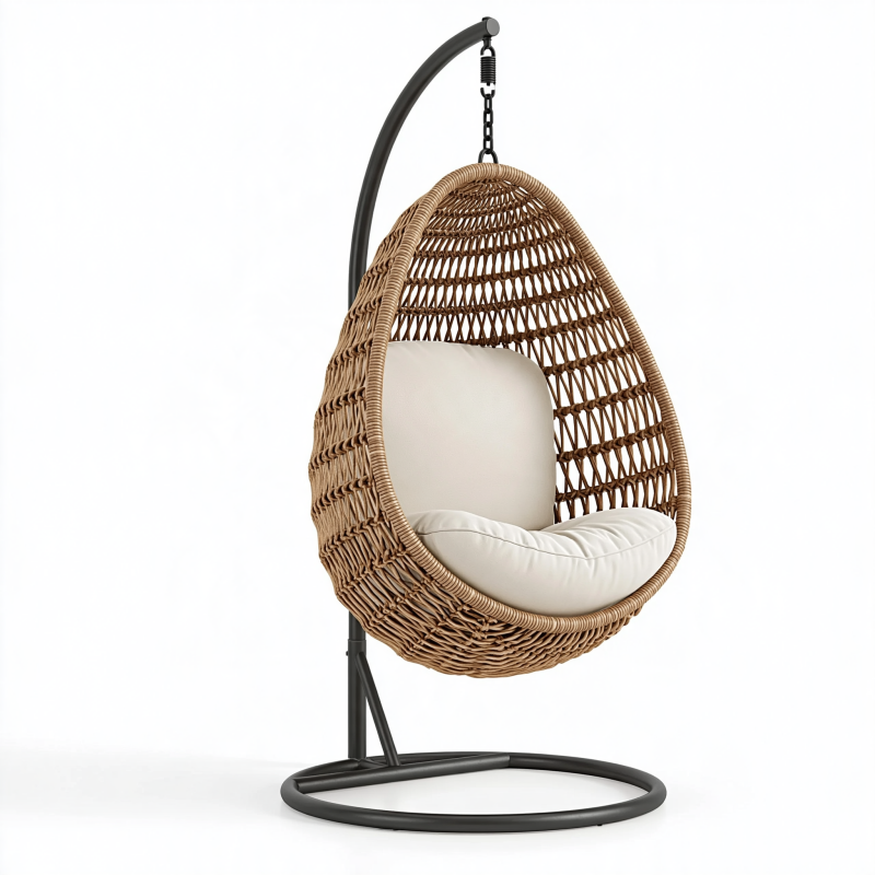 Hängesessel 105 x 105 x 195 cm Rattangeflecht Natur mit Metallgestell für Innenbereich