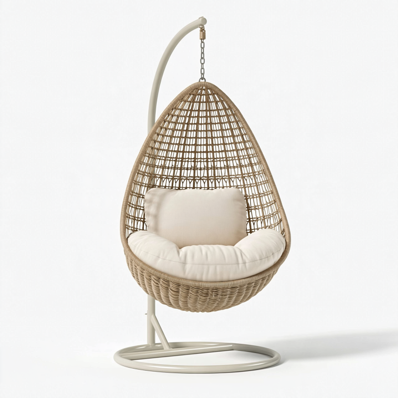 Hängesessel 105 x 105 x 195 cm Geflecht Beige Cremeweiß mit Metallgestell