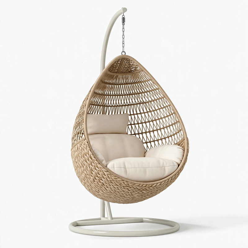 Hängesessel 105 x 105 x 195 cm aus Rattan Beige mit Metallgestell für Innenbereiche