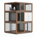 Katzengehege 120 x 60 x 180 cm Holzwerkstoff und Metallgitter Braun Grau mit drei Ebenen