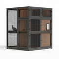Katzengehege 120 x 60 x 150 cm aus Metall und Holz in Schwarz Braun mit Gittertüren