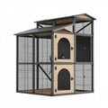 Katzengehege 180 x 90 x 200 cm aus Holz und Metall mit Dach Schwarz Natur