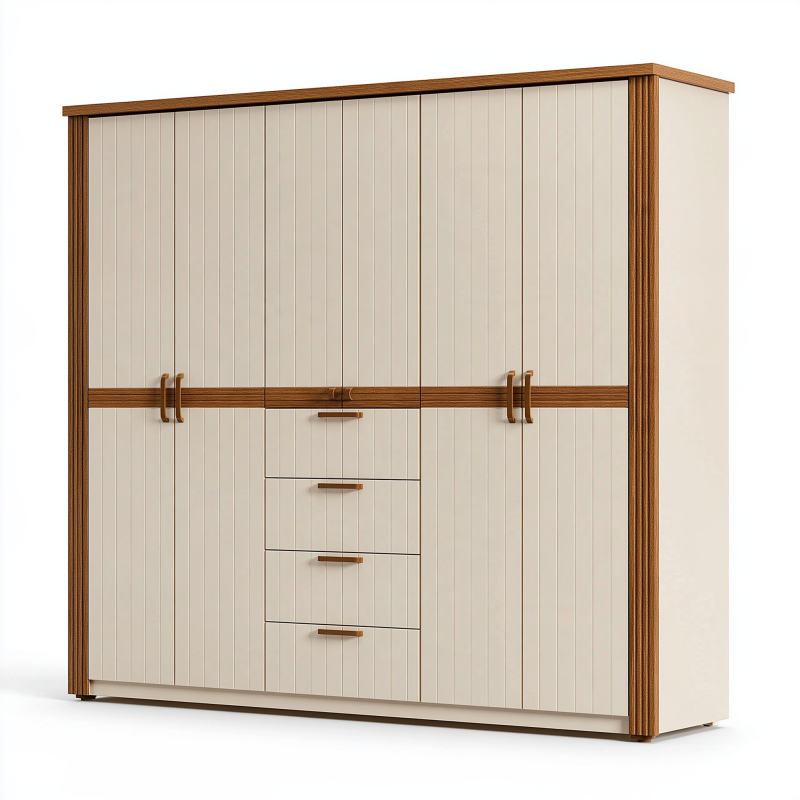 Kleiderschrank 160 x 60 x 200 cm Creme Walnuss Holzwerkstoff mit 6 Türen und 3 Schubladen