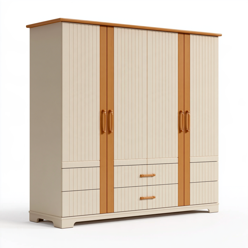 Kleiderschrank 200 x 60 x 190 cm Creme Braun aus Holzwerkstoff mit 4 Türen und 2 Schubladen
