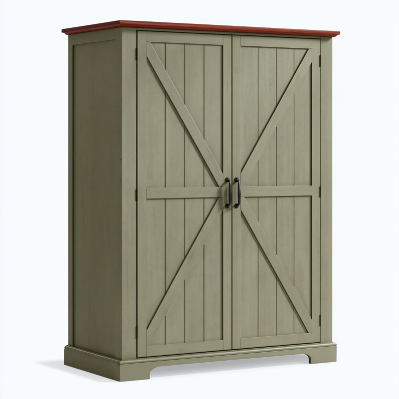 Kleiderschrank 120 x 60 x 200 cm aus Holz in Olivgrün Braun mit 2 Türen im Landhausstil