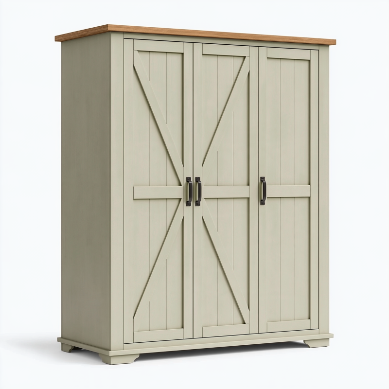 Kleiderschrank 120 x 55 x 180 cm aus Holzwerkstoff in Creme Naturholz im Landhausstil